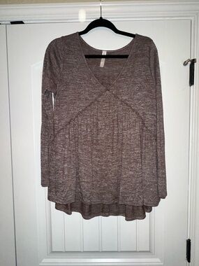My Story Heathered Brown V-Neck Long Sleeve Tunic